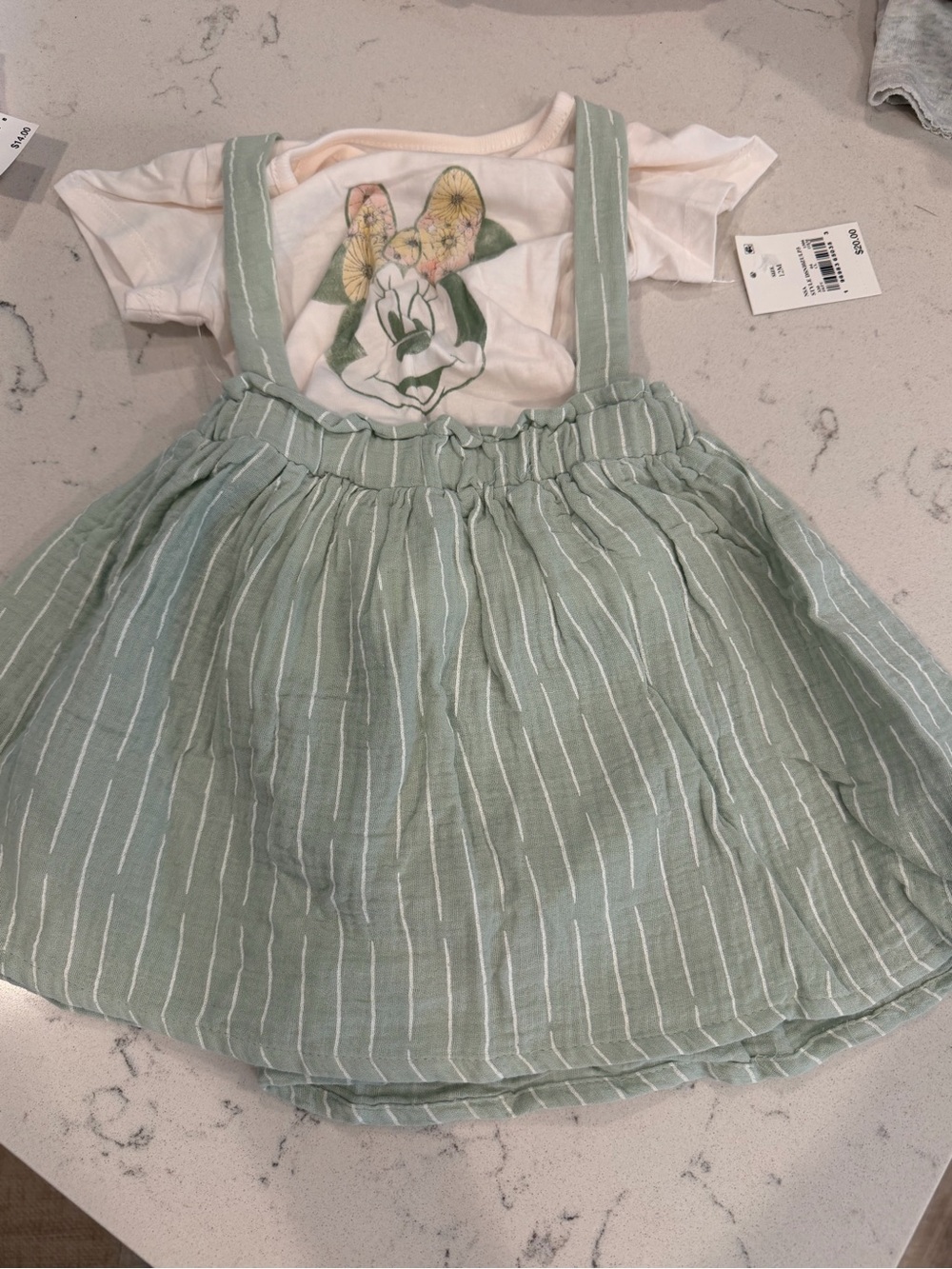 Disney Green and Cream Floral Minnie Suspender Dress Set (12 Month)